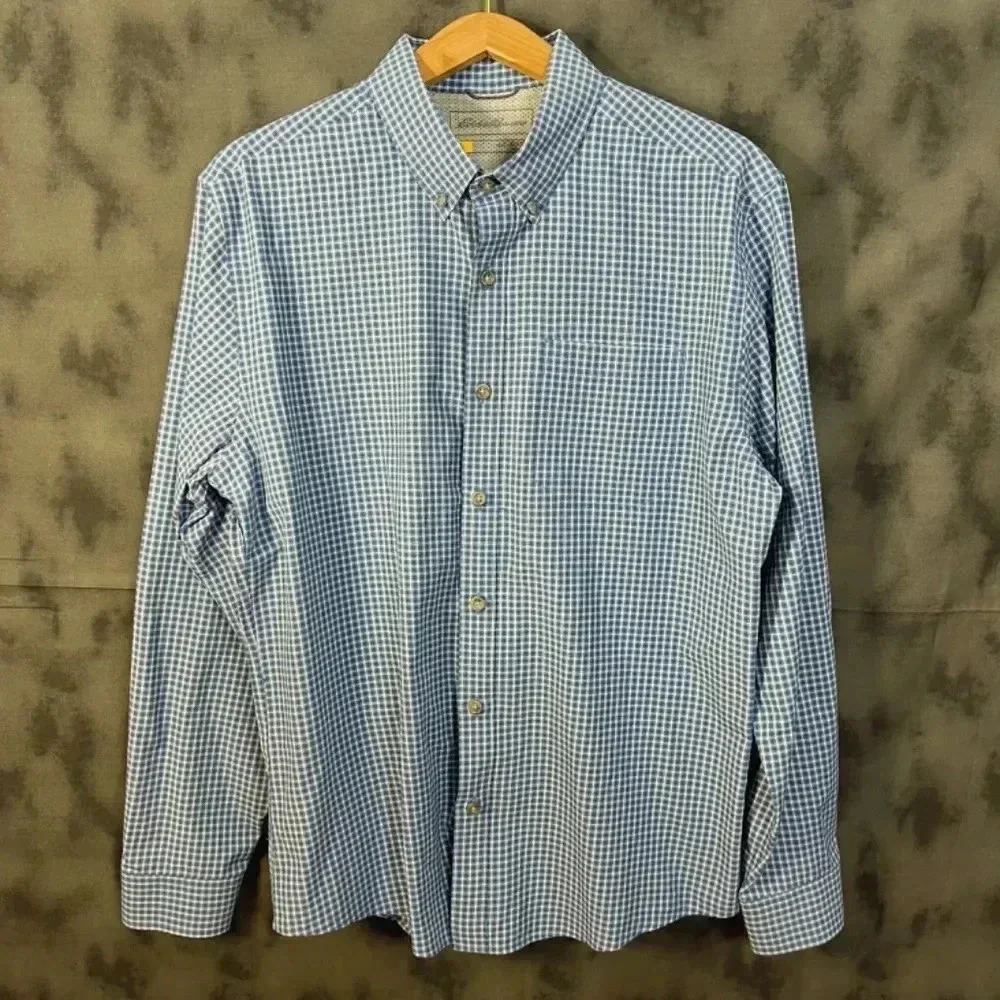 Eddie Bauer Men's Blue Classic Button Up Shirt Long Sleeve Size L hiking Outdoor